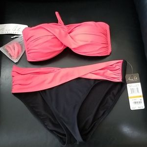 Anne Cole two piece  swimsuit, coral and black